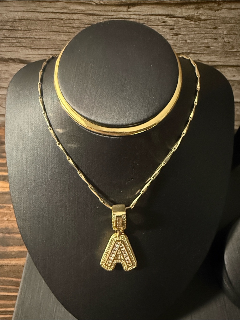 Gold Plated Iced Out Initial “A” Pendant Necklace - Women's Jewelry
